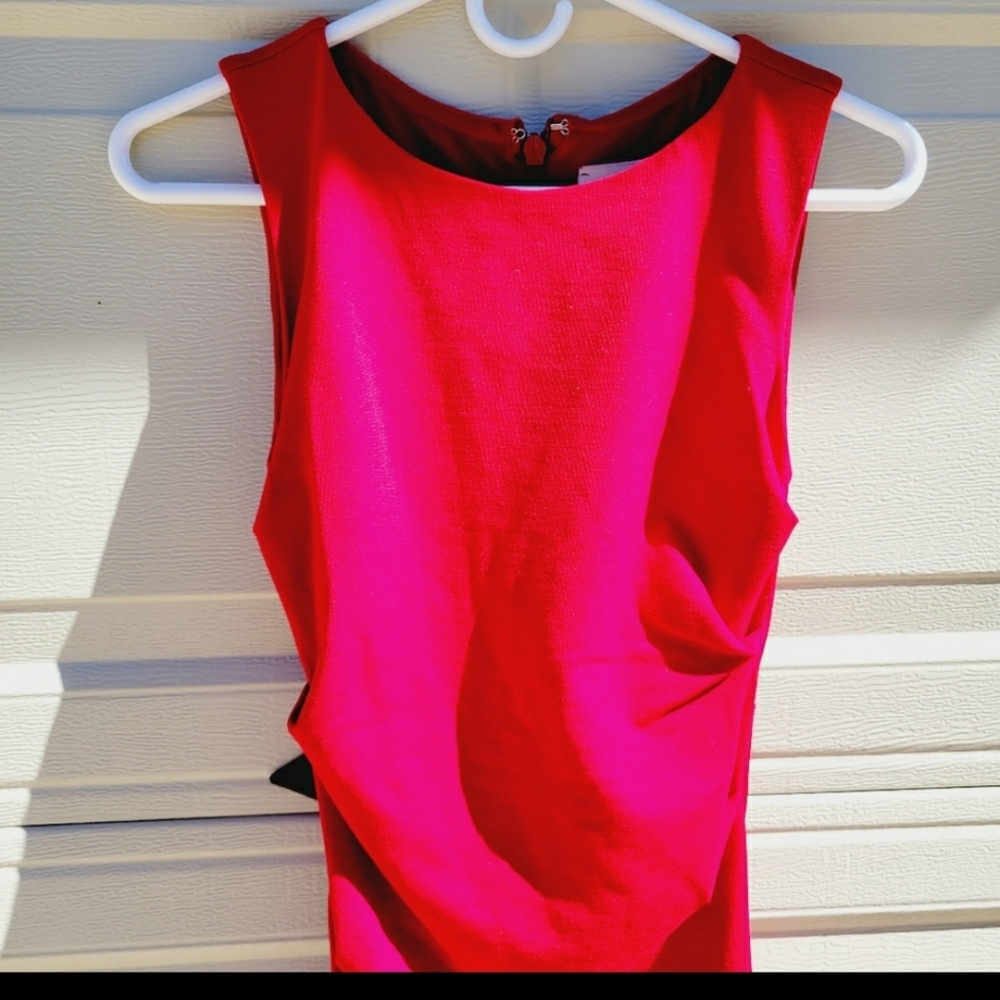New nicole miller red ruched dress size petite small